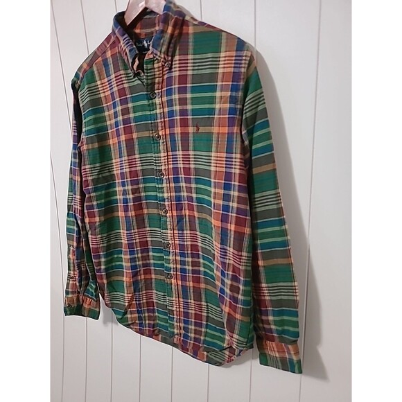 Vintage Polo Ralph Lauren Cotton Flannel Shirt Medium Green Blue Red Plaid 90s - Picture 4 of 11